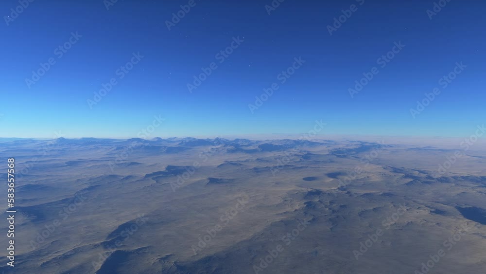 Mars landscape, 3d render animation of imaginary mars planet terrain and planets and starfield in a background. Science fiction animation.
Mars landscape, 3d render animation of imaginary mars planet terrain and planets and starfield in a background. Science fiction animation.