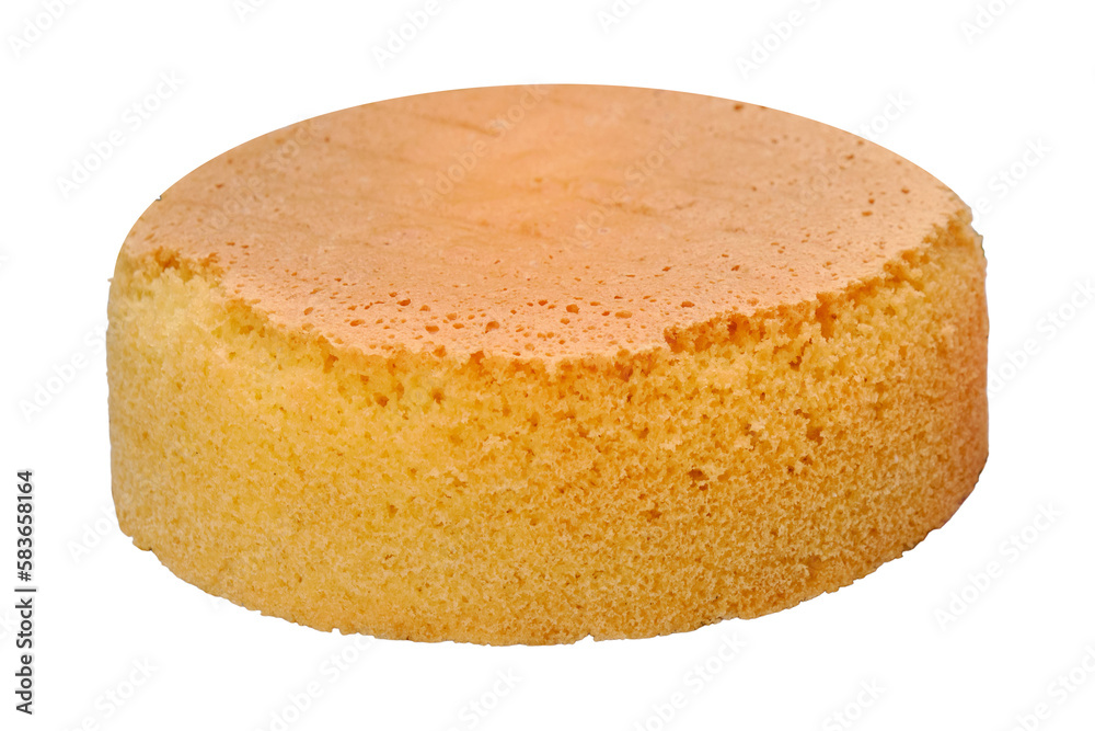 Fresh baked cake biscuit on a metal rack, side view, isolated on a white background Fresh baked cake biscuit on a metal rack, side view, isolated on a white background