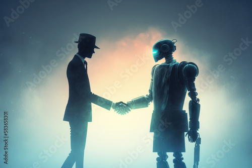 Person & Robot making a Business Deal