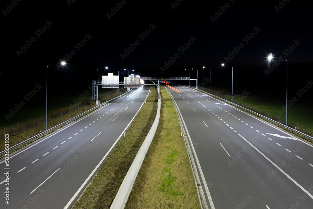 modern empty highway at night with LED street light