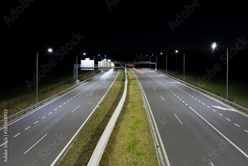 modern empty highway at night with LED street light