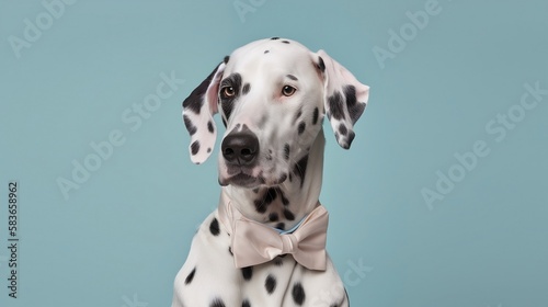 Elegant dog with dress suit, dog for a special occasion. Dog businessman in jacket, shirt, bow tie or tie and hat. Pastel colors and backgrounds. Business animals in suit jackets.  © Moon Project
