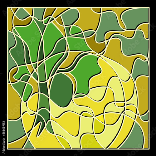 vector illustration in an abstract style with a stylized tree on the background of the setting sun