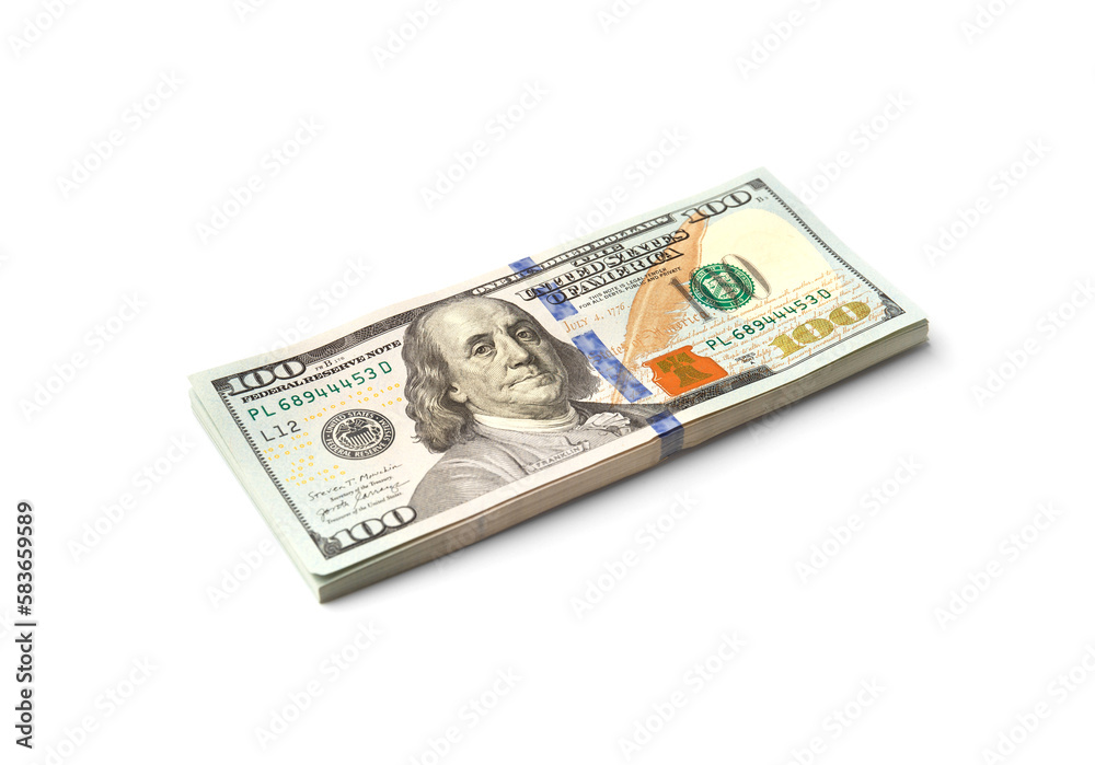 Stack of 100 dollar bills isolated on white background Stack of 100 dollar bills isolated on white background