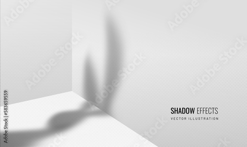 Silhouette rabbit on a transparent background. Easter bunny shadow, graphic element for design. Realistic rodent shadow - vector illustration
