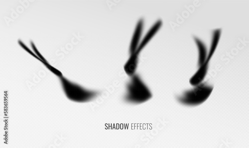 Silhouette rabbit on a transparent background. Easter bunny shadow, graphic element for design. Realistic rodent shadow - vector illustration