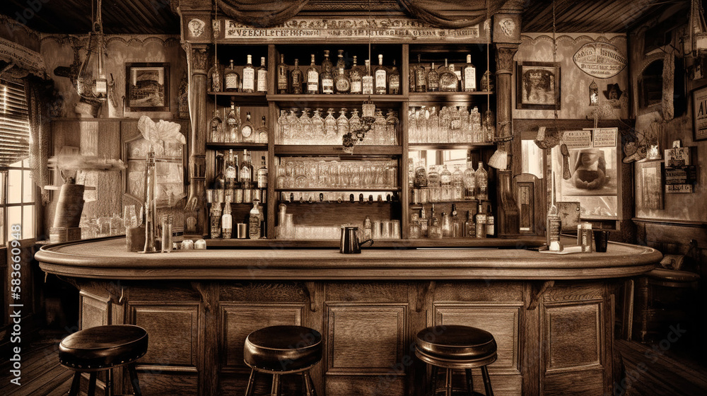 Illustration of a saloon bar. AI generated