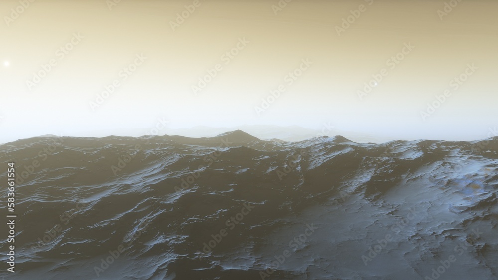 landscape on planet Mars, scenic desert scene on the red planet
