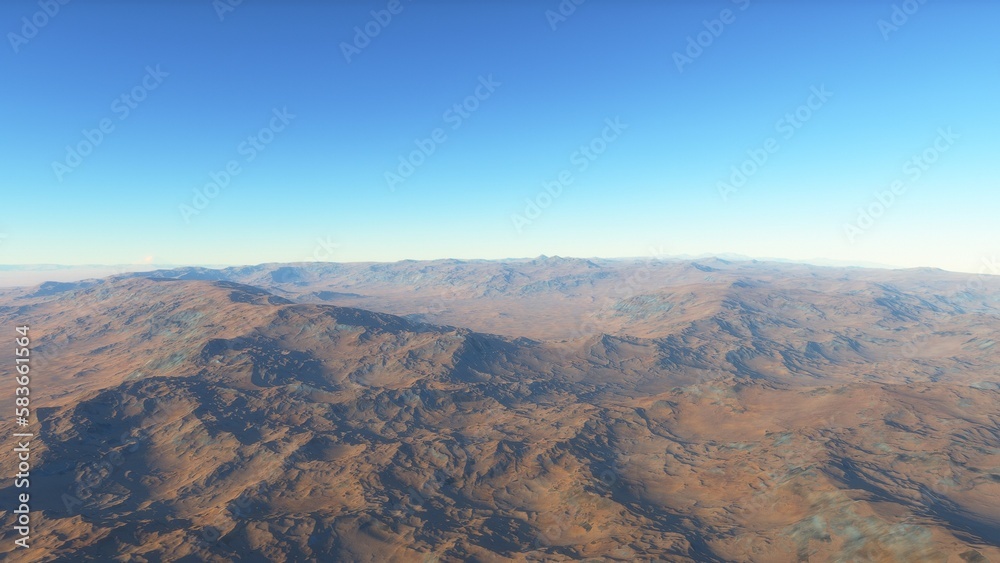 landscape on planet Mars, scenic desert scene on the red planet
