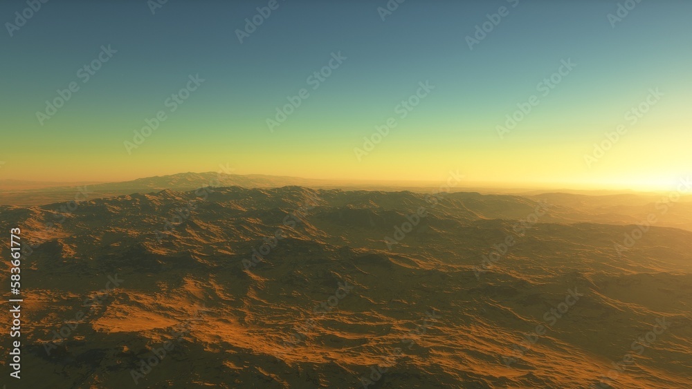 Mars like red planet, with arid landscape, rocky hills and mountains, for space exploration and science fiction backgrounds.
Mars like red planet, with arid landscape, rocky hills and mountains, for space exploration and science fiction backgrounds.