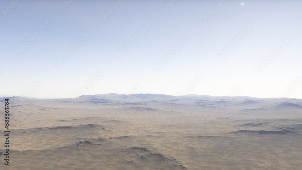 Mars like red planet, with arid landscape, rocky hills and mountains, for space exploration and science fiction backgrounds.
Mars like red planet, with arid landscape, rocky hills and mountains, for space exploration and science fiction backgrounds.