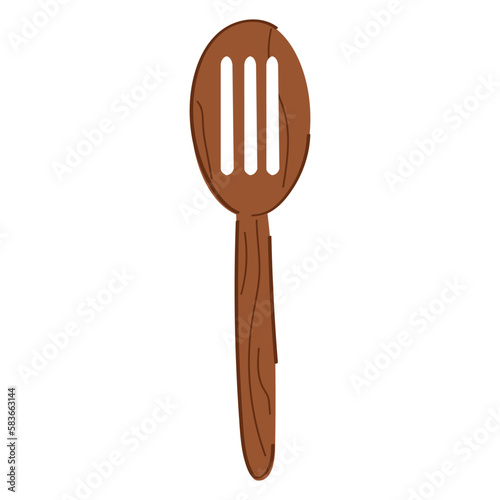 Cute cartoon style brown wooden spatula.