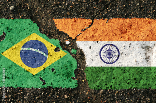 On the pavement there are images of the flags of Brazil and India.
