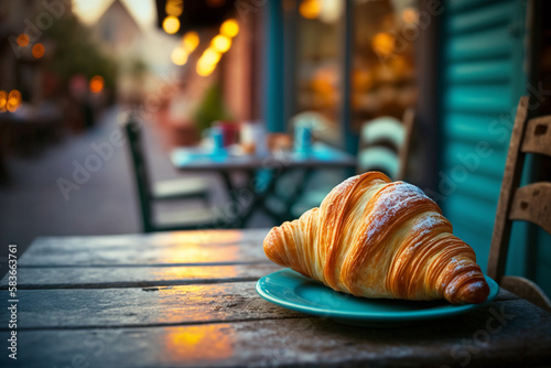 Wallpaper Mural delicious croissant at a chic french cafe on the streets of paris, generative AI Torontodigital.ca