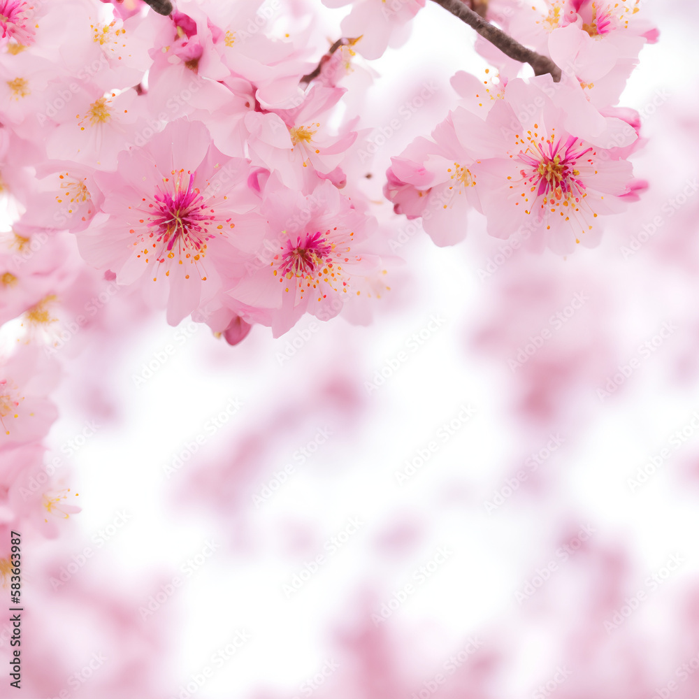 Beautiful Pink Cherry Blossom or Sakura flower blooming in nature background , Soft focus. generative AI