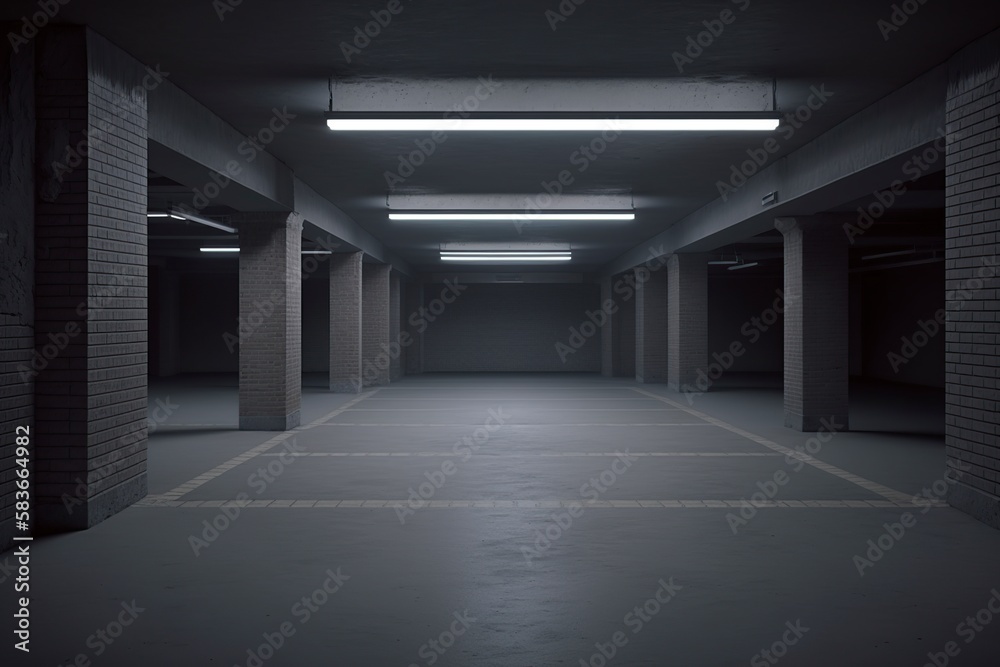 illustration, dark parking lot, ai generative