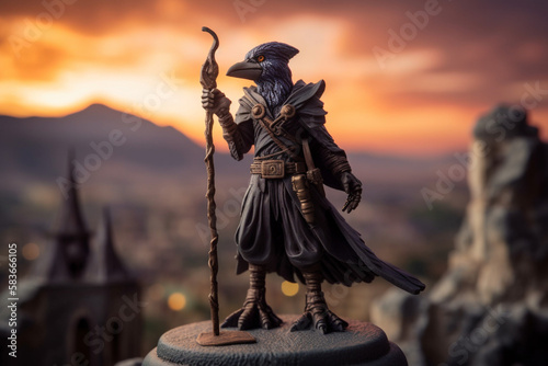 AI-Generated Epic DND Paladin Aarakocra Bird Character, From the Elemental Plane of Air and Faerun's Kenku Playable Race atop of a Mountain 3D Printed photo