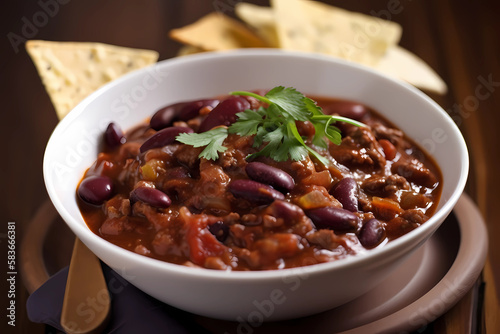 Chili con Carne - United States - Ground beef, beans, tomatoes, onions, chili powder, cumin, oregano (Generative AI)