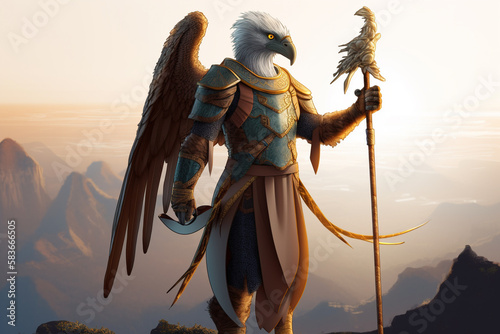 AI Generated DND Paladin Aarakocra Bird Character, From the Elemental Plane of Air and Faerun's Kenku Playable Race photo