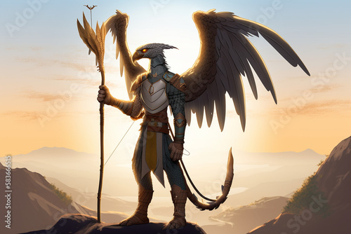 AI Generated DND Paladin Aarakocra Bird Character, From the Elemental Plane of Air and Faerun's Kenku Playable Race photo