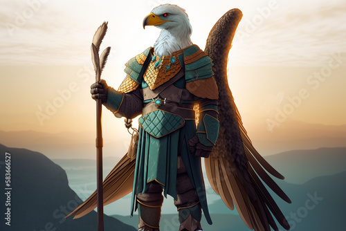 AI Generated DND Paladin Aarakocra Bird Character, From the Elemental Plane of Air and Faerun's Kenku Playable Race photo
