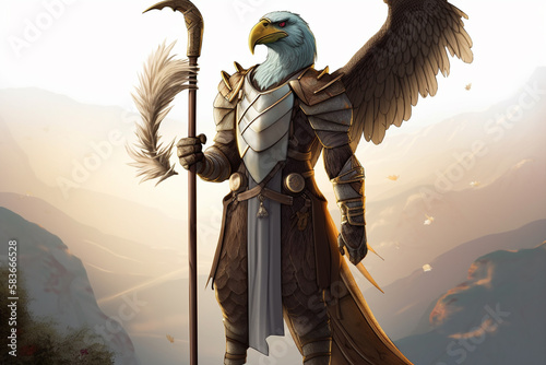 AI Generated DND Paladin Aarakocra Bird Character, From the Elemental Plane of Air and Faerun's Kenku Playable Race photo