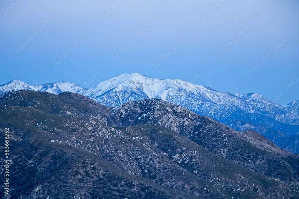 Snow covers Mount San Antonio (aka Mount Baldy) after several days of rainfall last month.