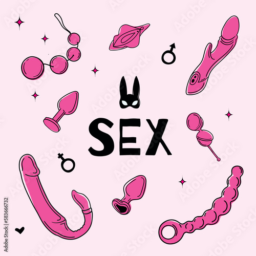 Sex shop hand drawn illustration set