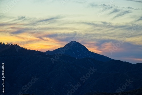 The sun sets and dusk falls on the Angeles Crest Highway  a winding route through the San Gabriel Mountains and Angeles National Forest just north of Los Angeles