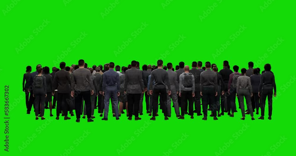 GREEN SCREEN CHROMA KEY Back view of big crowd of people looking at something. Unrecognizable people