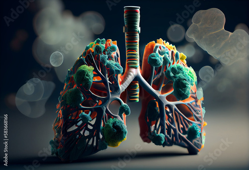 Human Lung model illness, Lung cancer and lung disease. Generative AI photo