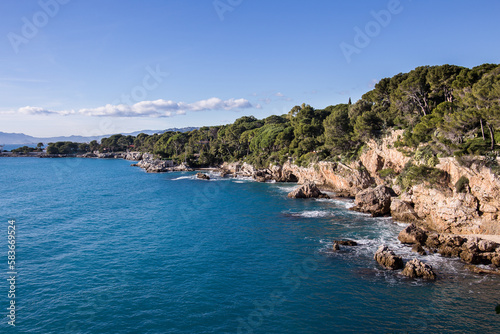 The coast of Cap d'Antibes at the french riviera on a beautiful summer day