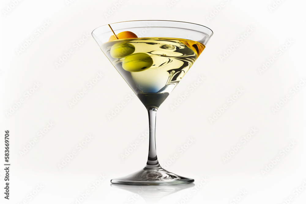 Dry martini drink in glass on light background. Generative AI.