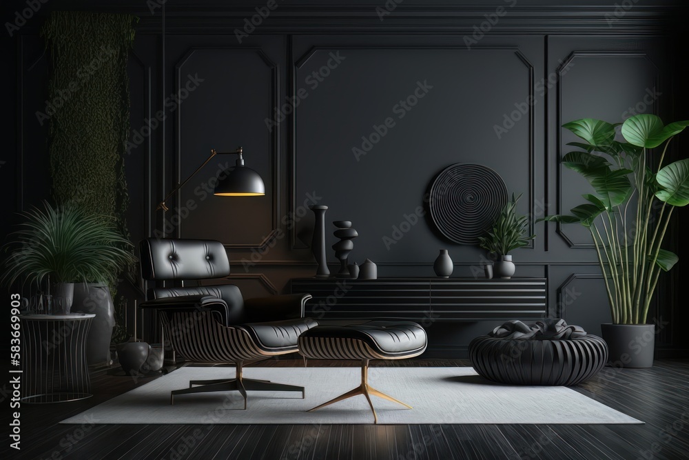 Modern luxury black room interior. Generative AI