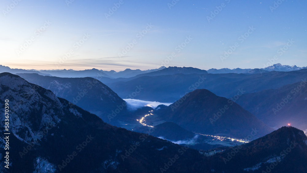 Mystic landscape view during blue hour in the Salzkammergut area in Austria Mystic landscape view during blue hour in the Salzkammergut area in Austria