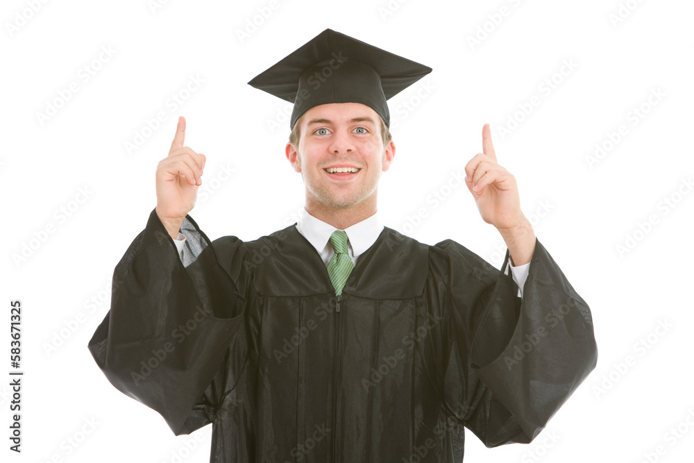 Graduation: Happy Graduate Points to Copyspace Above Graduation: Happy Graduate Points to Copyspace Above