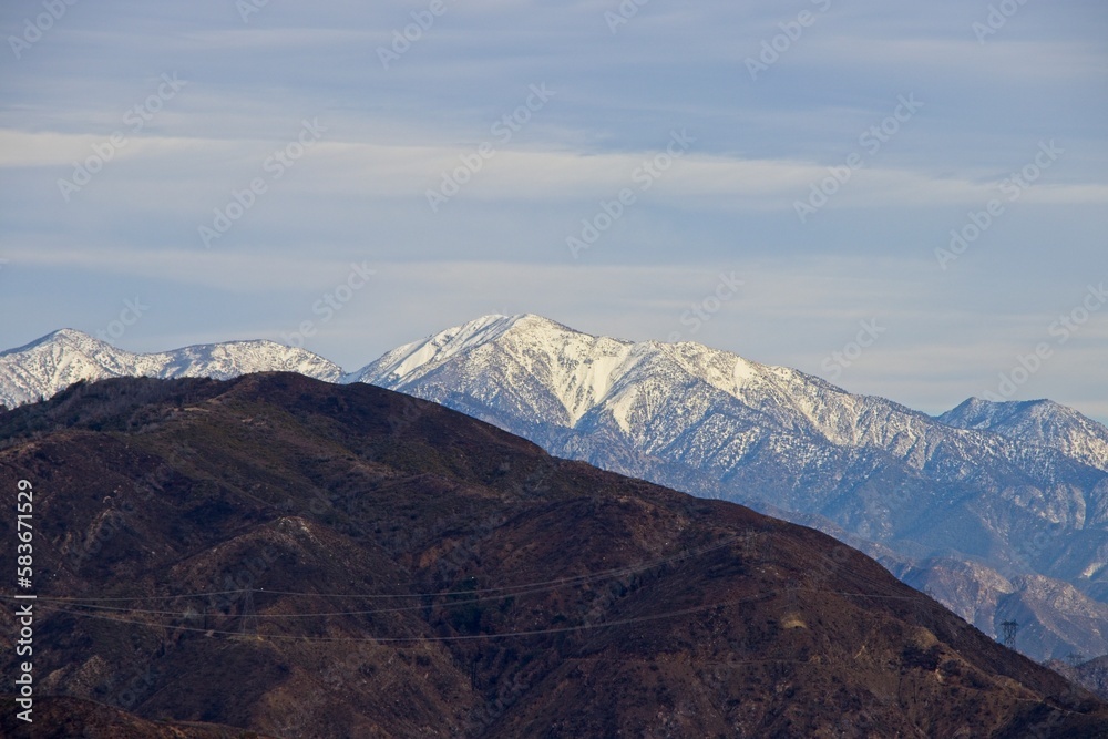 Snow dusts the San Gabriel Mountains that rise above Greater Los Angeles