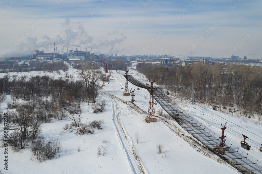 Fototapeta premium Aerial view of chemical factory cableway.