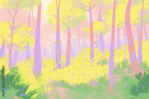 spring yellow forest watercolor background