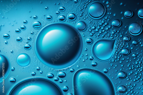 Drops of water on metallic blue surface generative AI