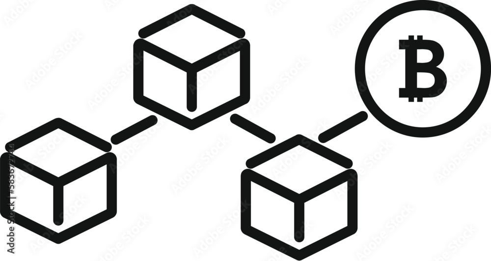 Crypto bitcoin icon outline vector. Block chain. Cube node Crypto bitcoin icon outline vector. Block chain. Cube node