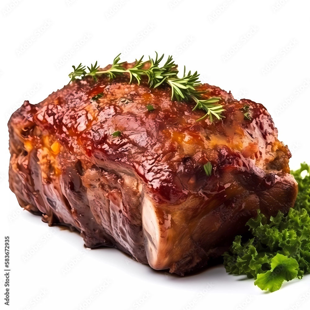 Isolated juicy baked meat, on a white background
