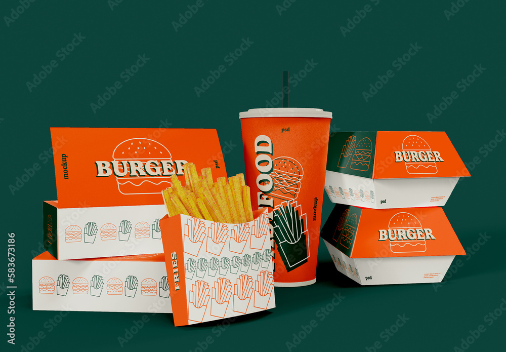 Set of Fast Food Packaging Mockup Stock Template Adobe Stock