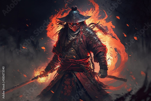 brutal fire demon knight in heavy plate armor, he is a knight of Armageddon with darkness in his heart, generative ai