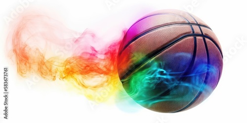 Basketball in motion on white background, AI