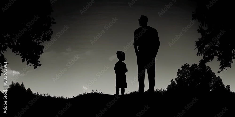 Father and son on fathers day walking, silhouette illustration image, AI Father and son on fathers day walking, silhouette illustration image, AI