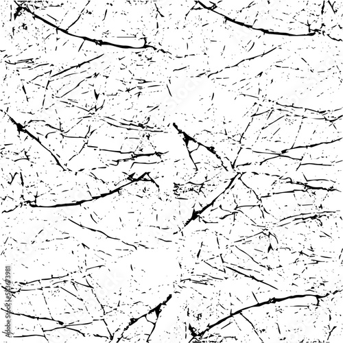 Rustic cracked vector texture with many cracks and scratches. Abstract background. Broken and damaged surface. Aged backdrop. Vector graphic illustration with transparent white. EPS10.