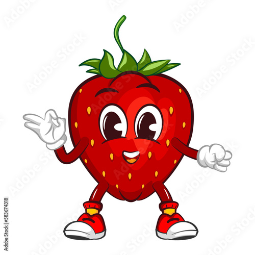 vector illustration of the mascot character of a strawberry giving an okay sign