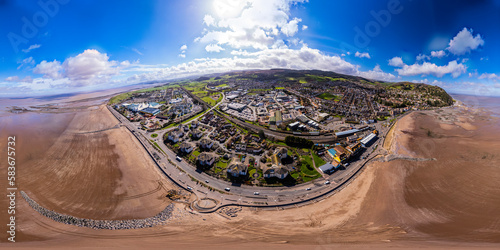 Aerial 360 VR panorama of Minehead seafront and beach, Somerset. UK photo