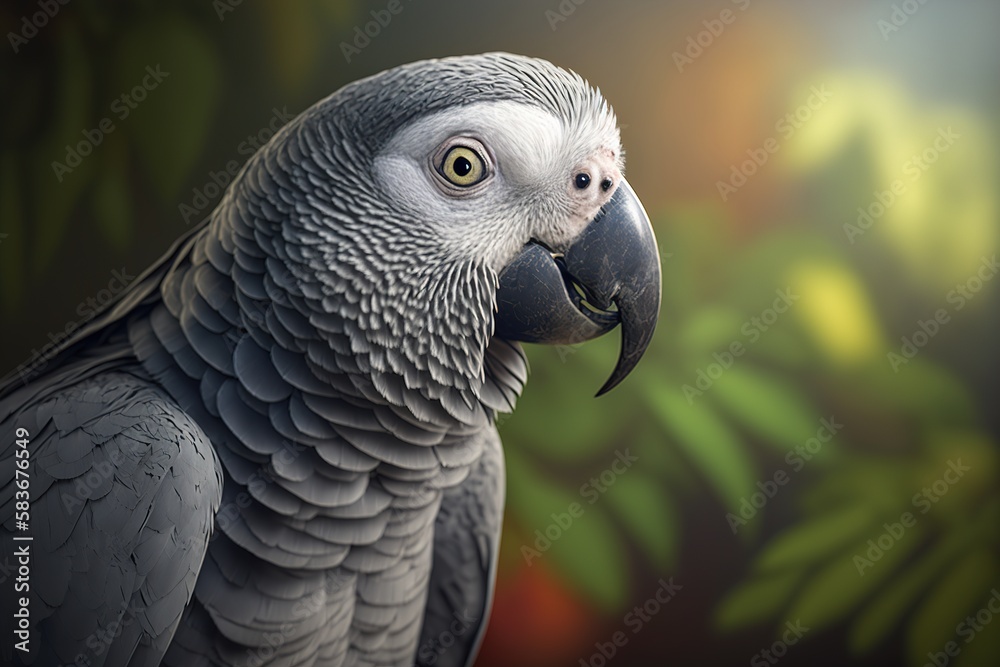 African gray parrot close-up. generative AI. African gray parrot close-up. generative AI.